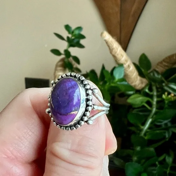 Purple Mojave Turquoise and Silver Ring, 6.25 - Picture 6 of 10